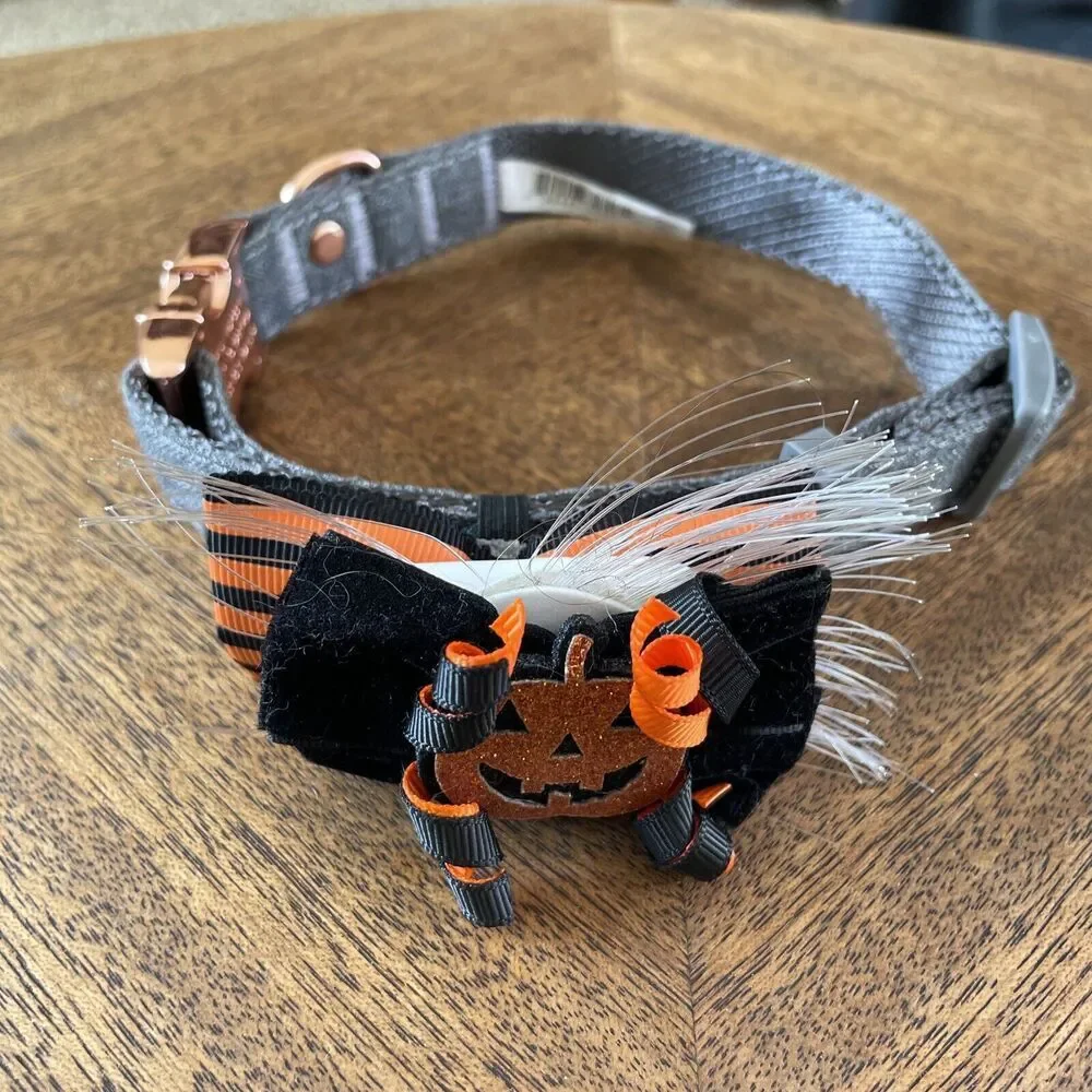 Halloween Medium Dog Collar Bow Tie Adjustable Pet Collar Multicolor Lights Used